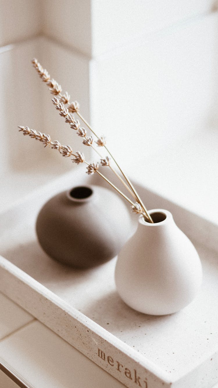 White And Brown Vases