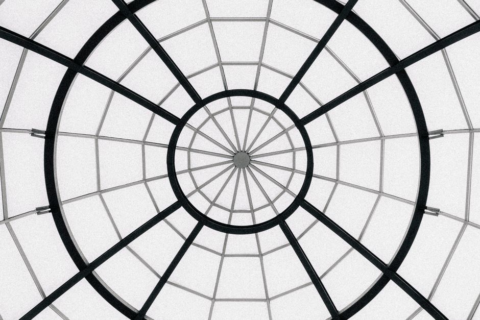 A stunning view of a geometric glass skylight, showcasing modern architectural style.