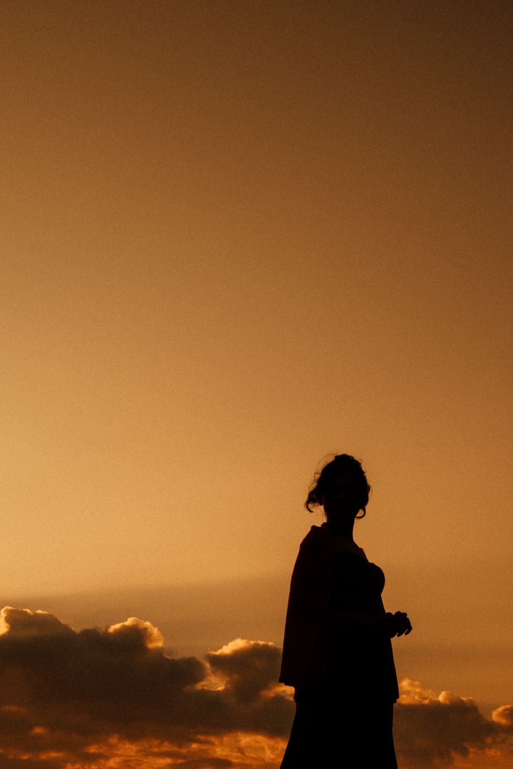 A silhouette of a woman standing on a beach at sunset · Free Stock Photo