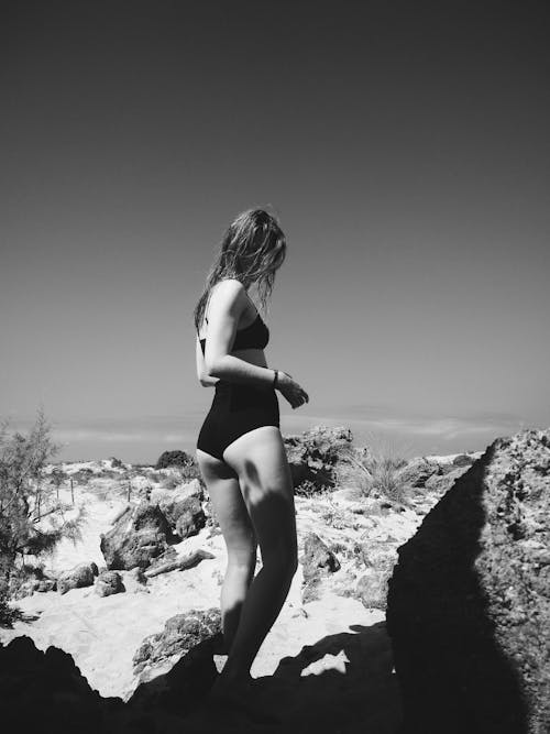 Grayscale Photography of Woman Wearing Bikini