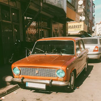 Classic vintage car parked on a bustling street in Kırıkkale, Turkey, evoking nostalgia.