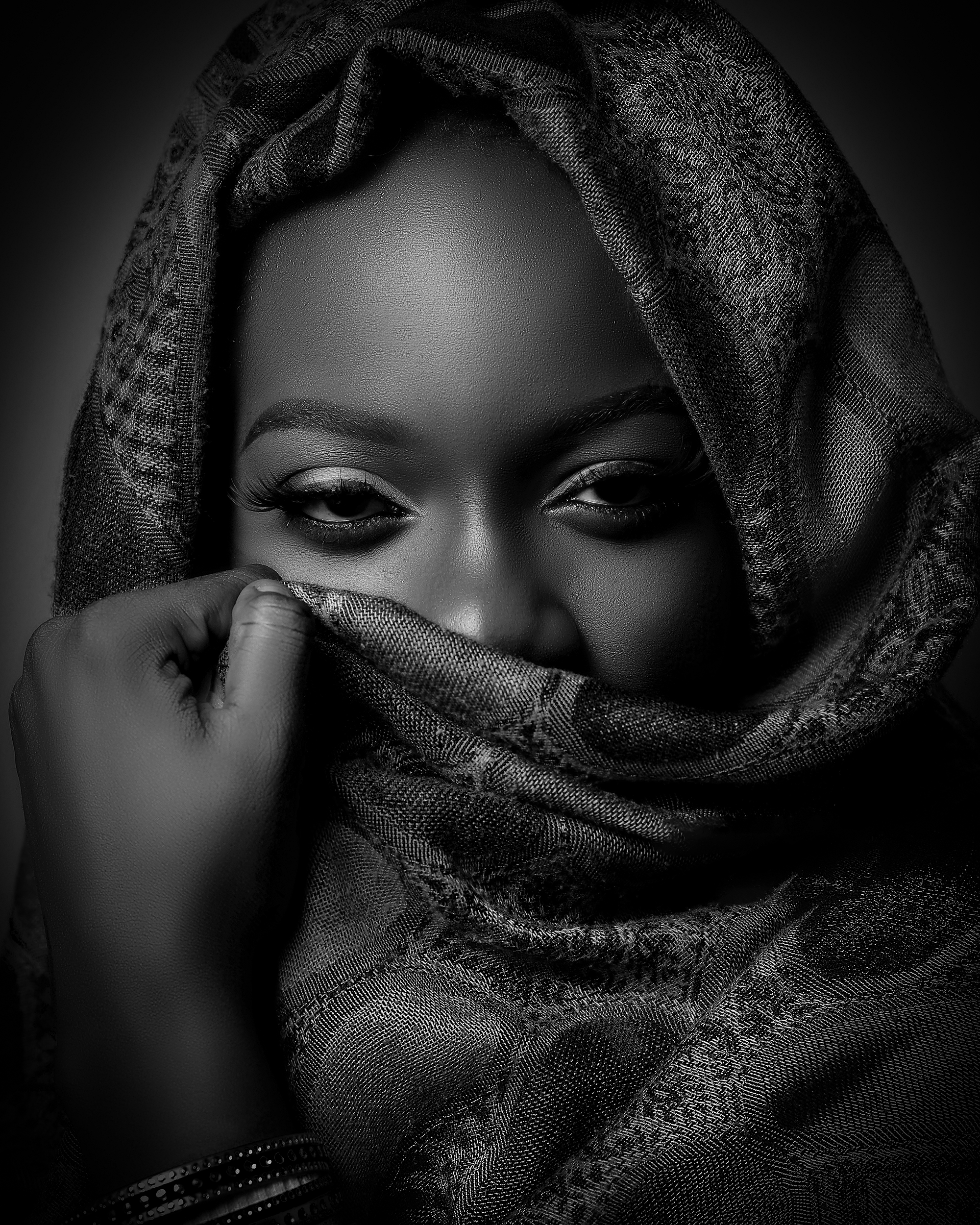 Black and white portrait of a woman with a scarf · Free Stock Photo