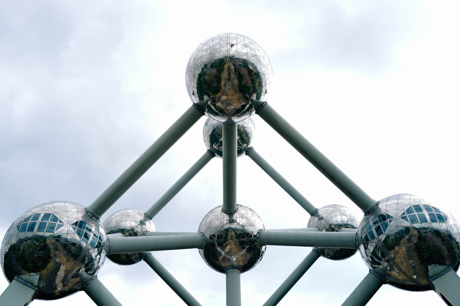 View of the iconic Atomium structure in Brussels, showcasing its unique architectural design.