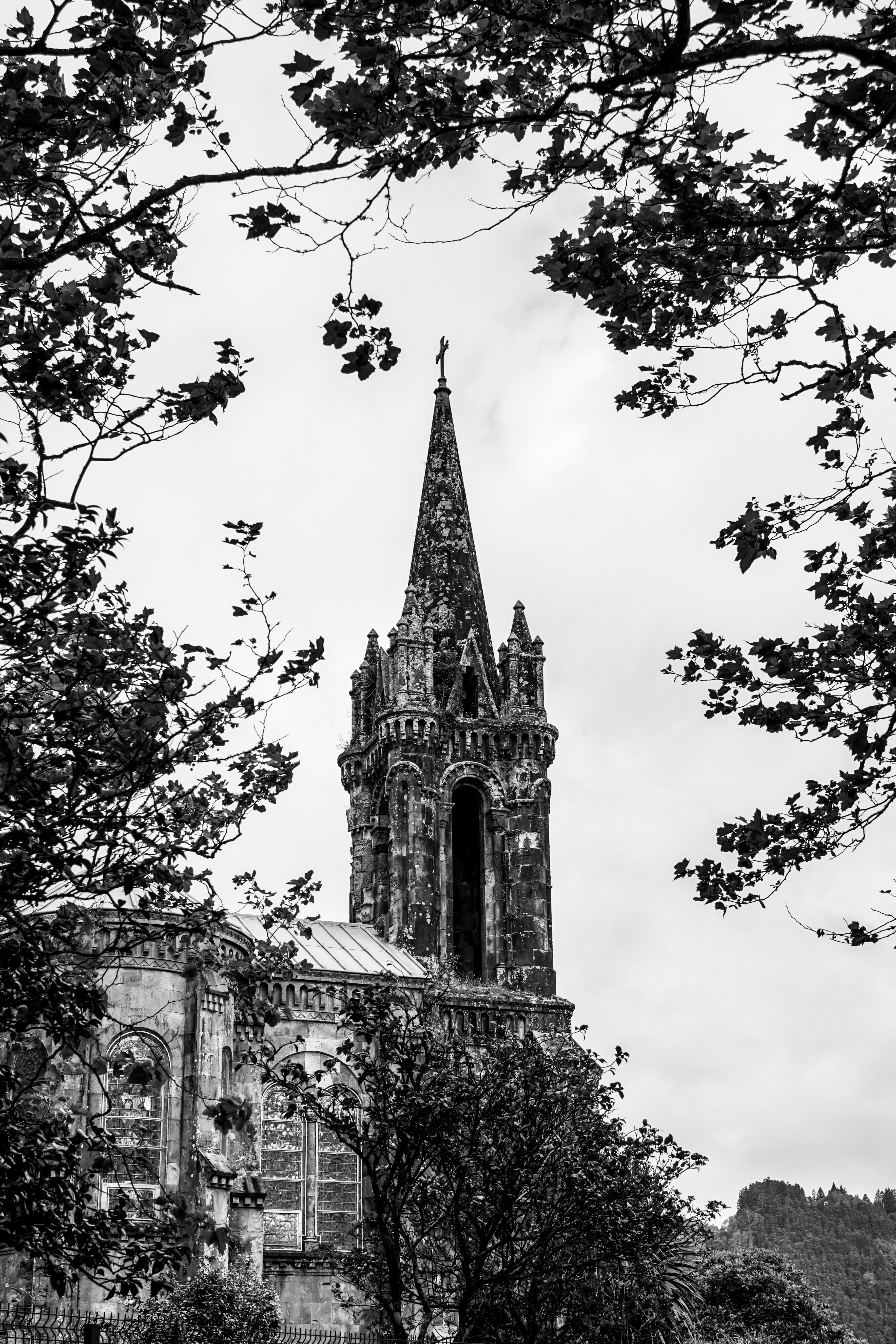 A black and white photo of a church tower · Free Stock Photo