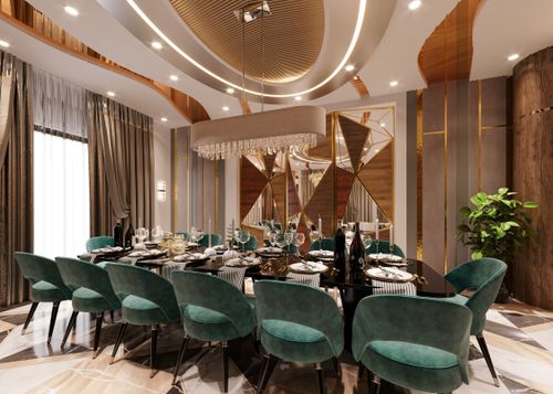 Free A luxurious dining room featuring contemporary decor, elegant seating, and a sophisticated atmosphere. Stock Photo