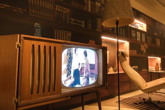 Cozy room with vintage wooden television and modern interior design elements, creating a nostalgic ambiance.. pexels, cozy, r