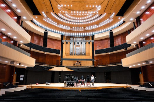 Spacious and contemporary auditorium in Lahti, Finland, showcasing modern architectural design.