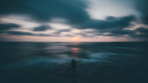 Free Man Standing On Shoreline  Stock Photo