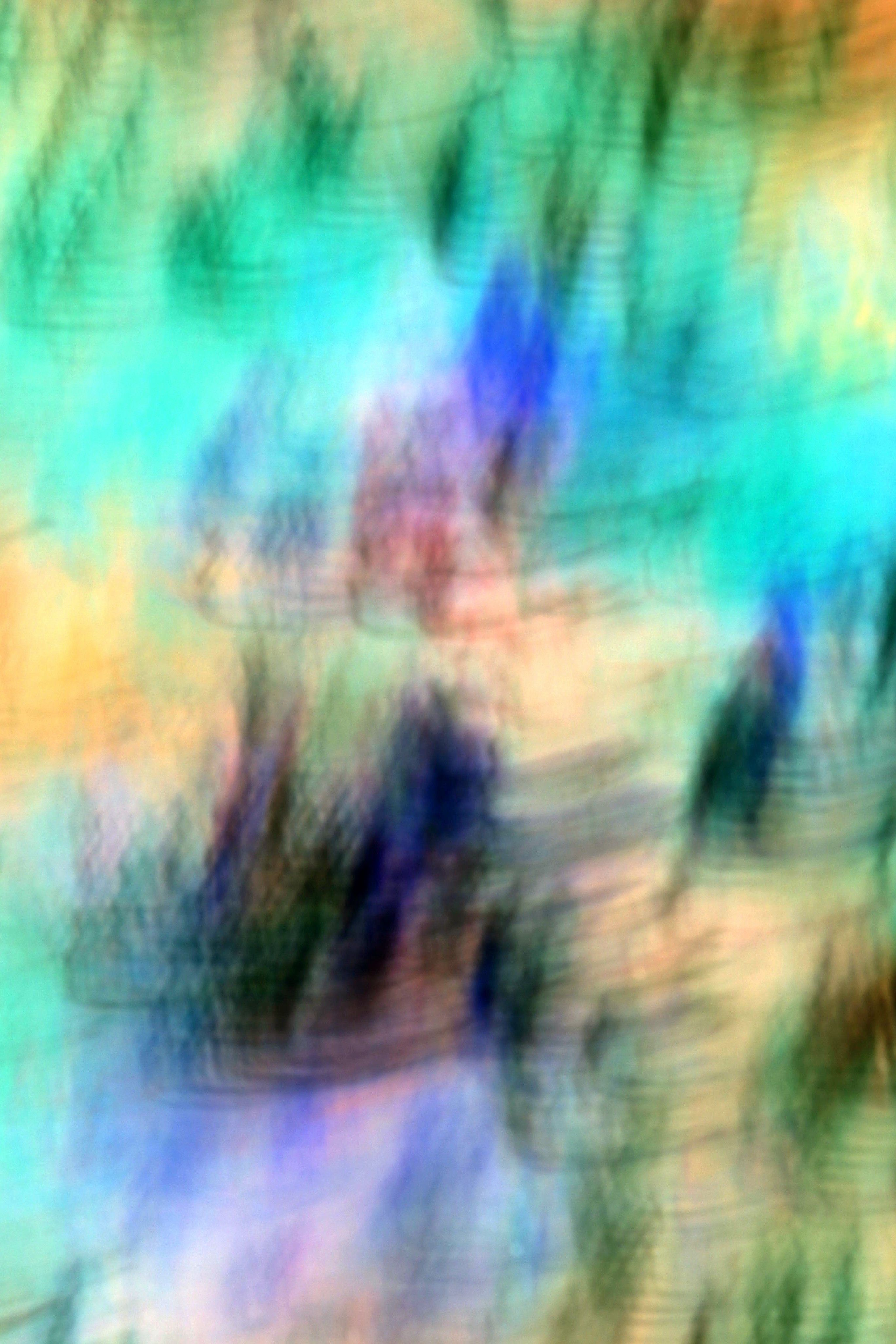 Dynamic abstract painting with colorful splashes and textures, imbued with vivid pastel hues.