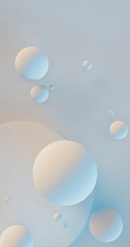 Artistic representation of smooth, white and blue spheres on a light gradient background.