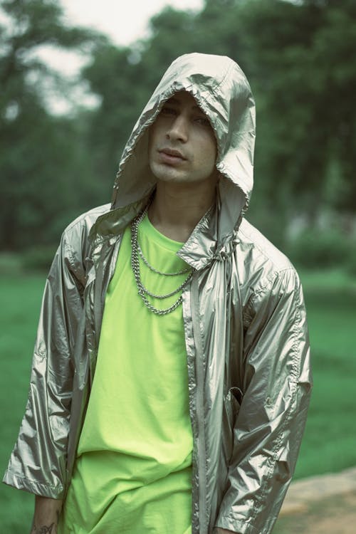 Free Man Wearing Silver Jacket Stock Photo