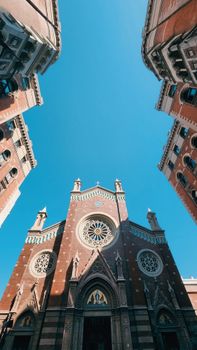 St. Anthony of Padua Cathedral under a clear blue sky in Istanbul, showcasing its historic architecture.
