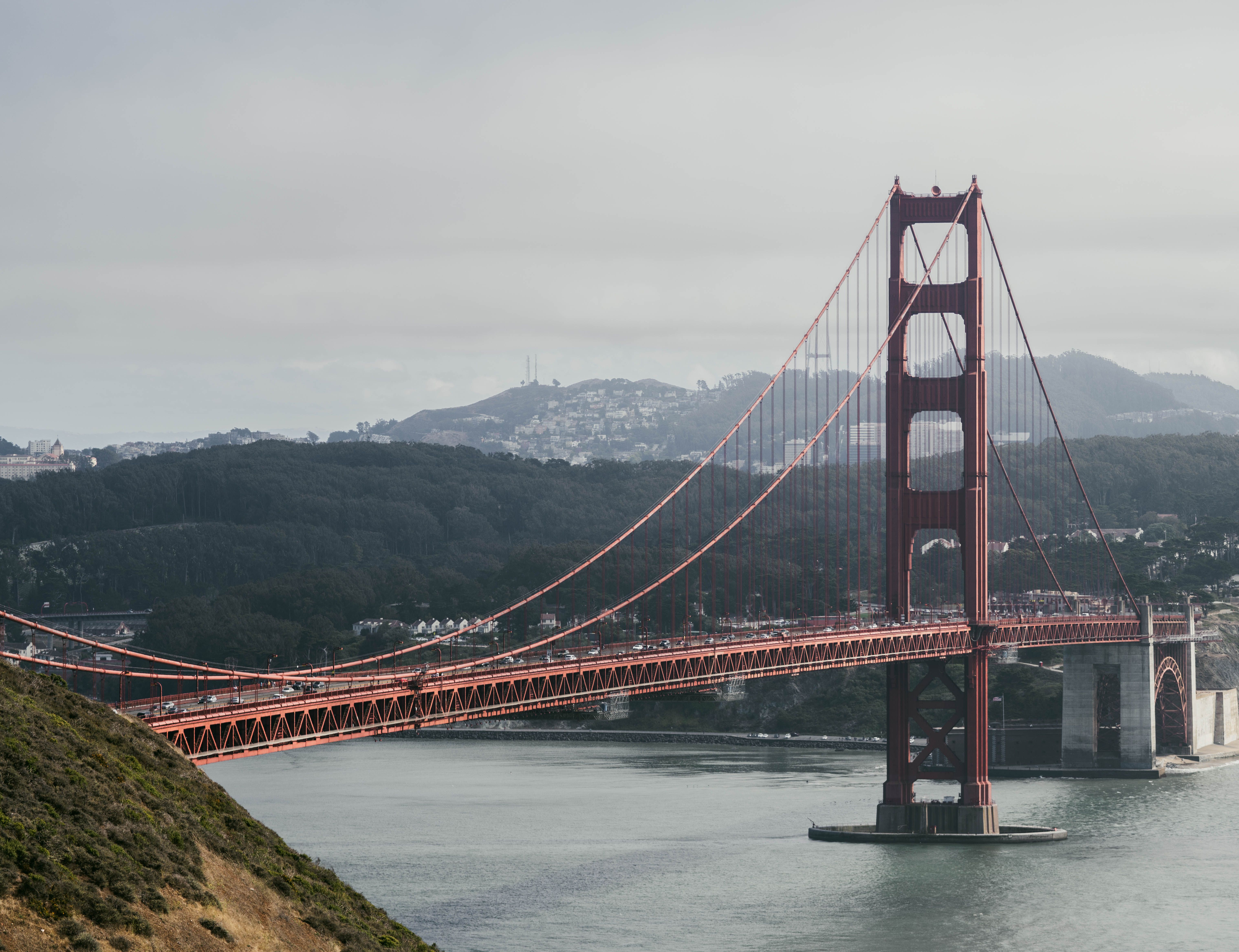 Free Scenic view of the Golden Gate Bridge in San Francisco over the bay waters. Stock Photo