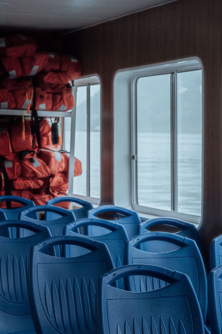 Empty Plastic Seats On Ferry Boat