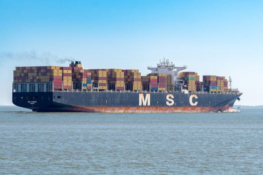 MSC container ship transporting cargo on open sea under clear sky.