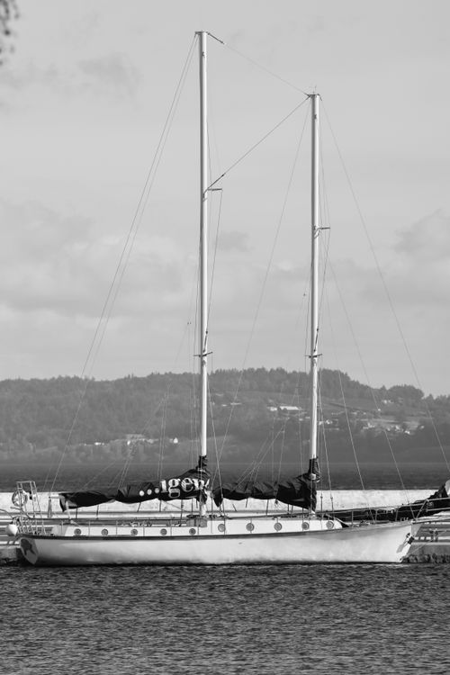 Free Classic sailboat at Jönköping harbor in black and white. Stock Photo