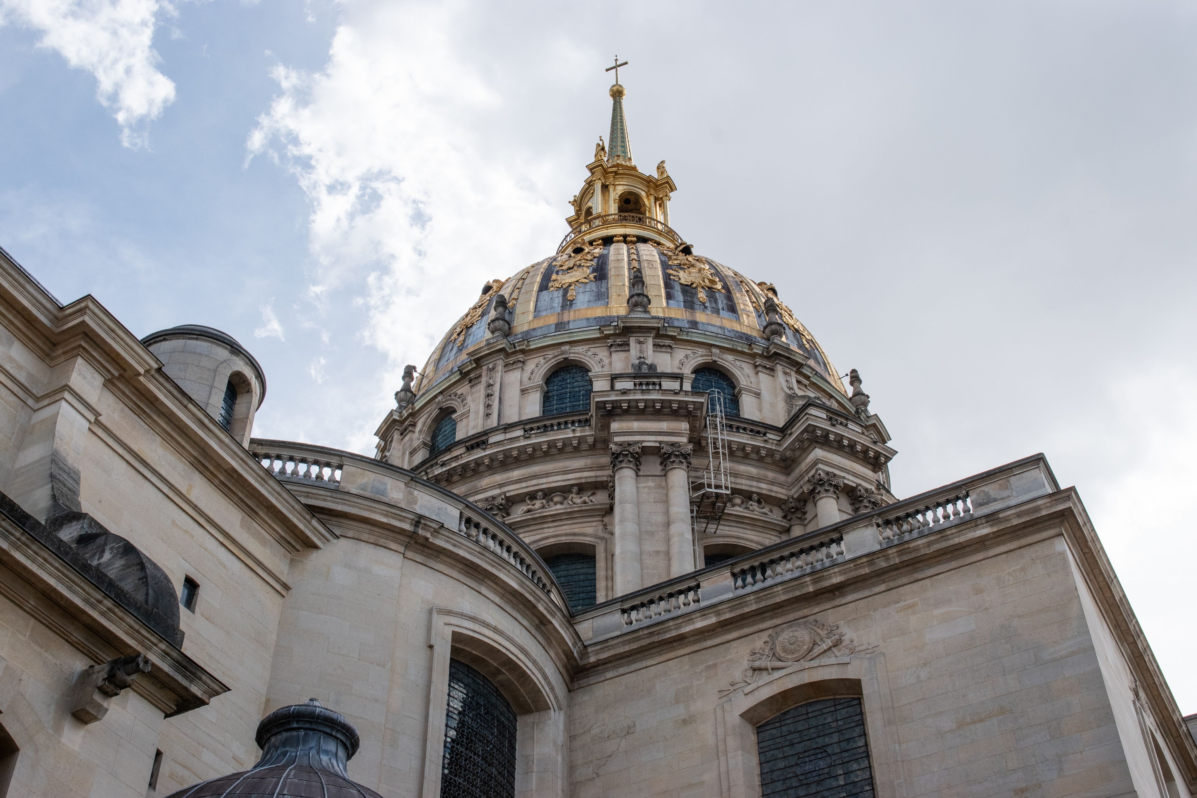 Capture of the iconic dome of Les Invalides, showcasing its ornate architecture in Paris, France.