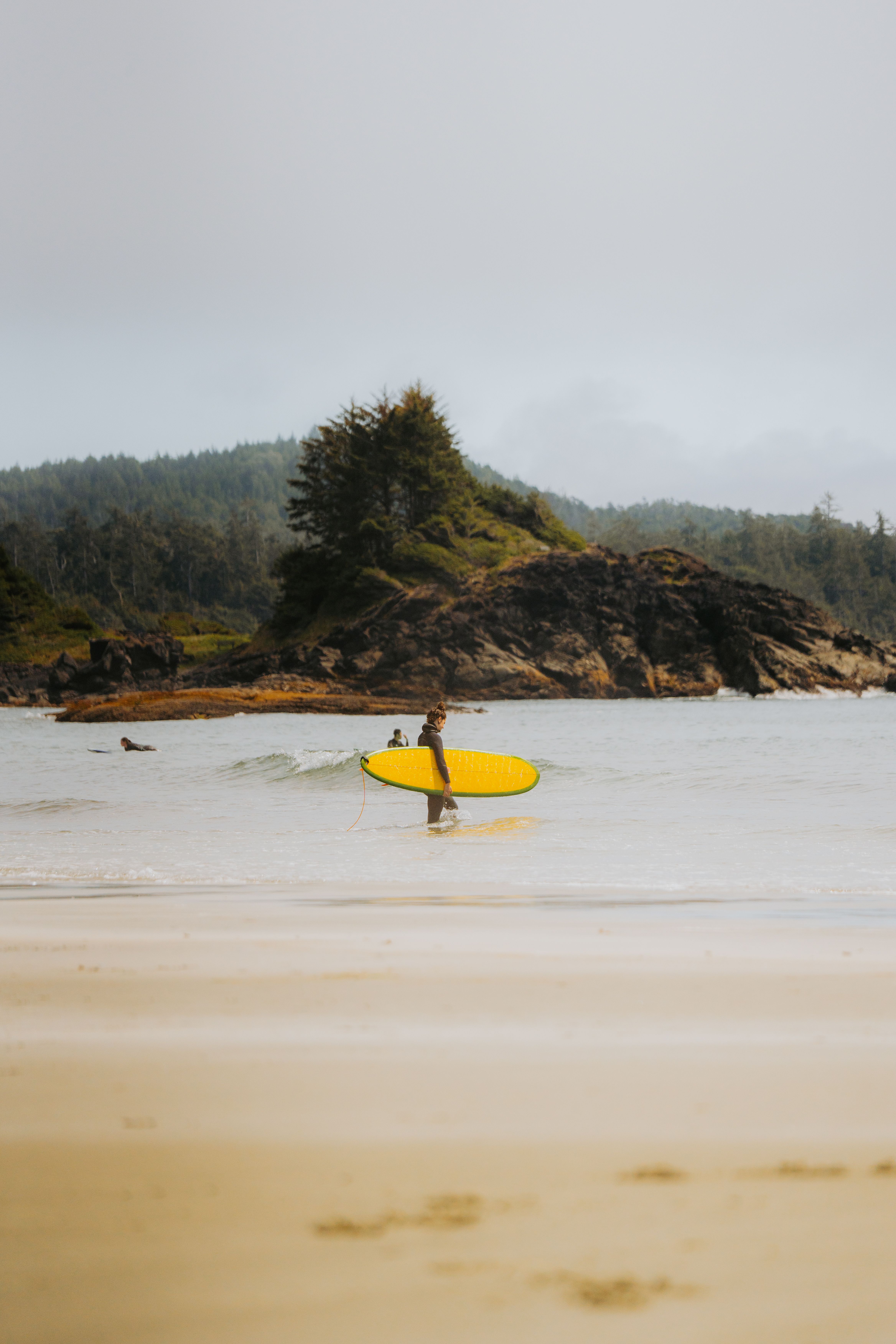 Surfer Walking into the Ocean with Yellow Surfboard under Arm · Free ...