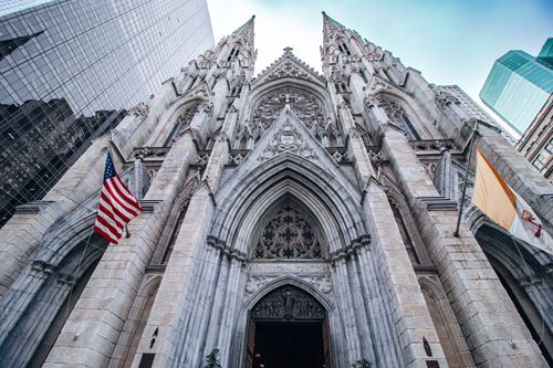 Free Stunning Gothic Revival architecture of St. Patrick's Cathedral in NYC. Stock Photo