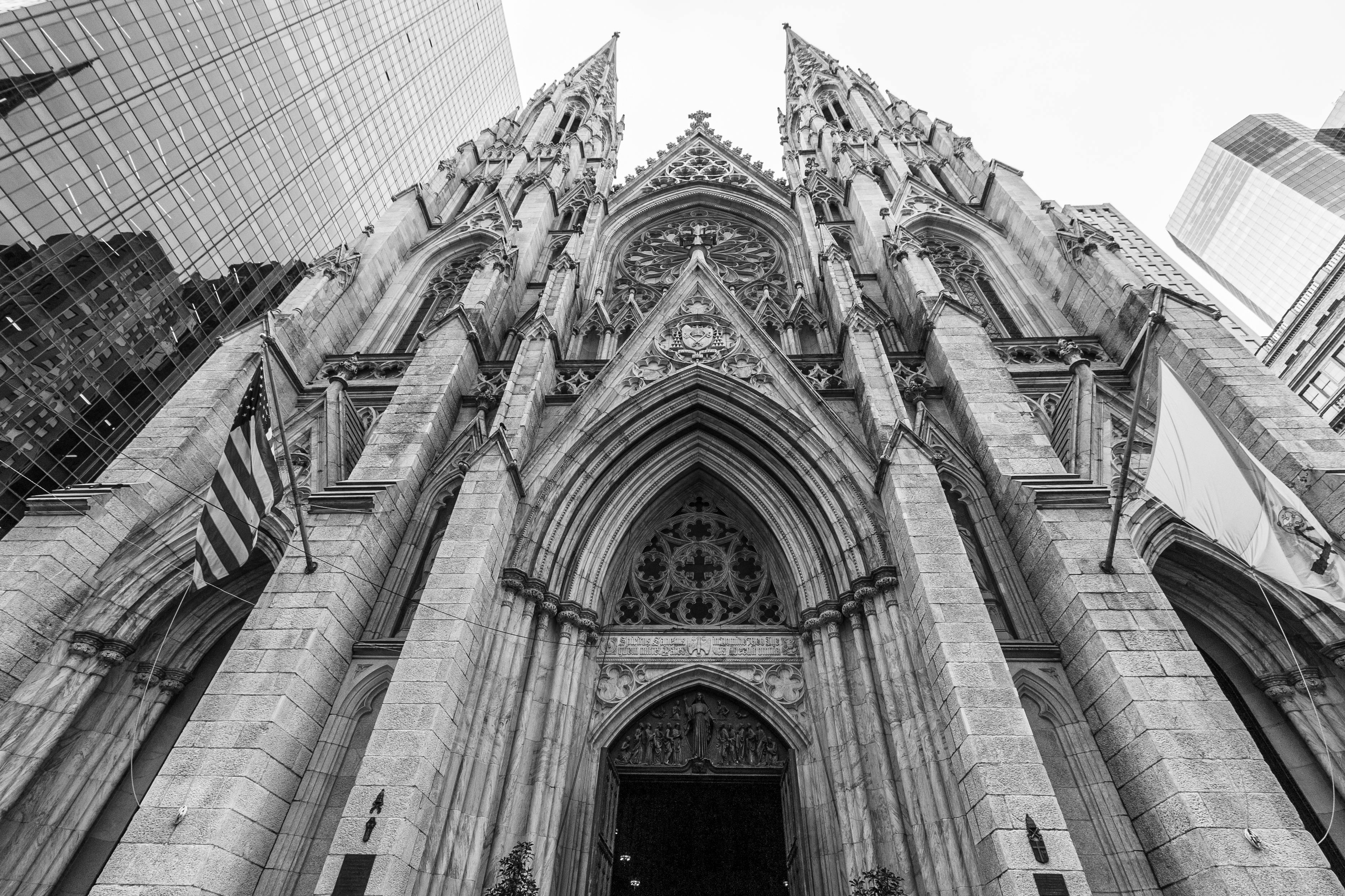 a black and white photo of a cathedral