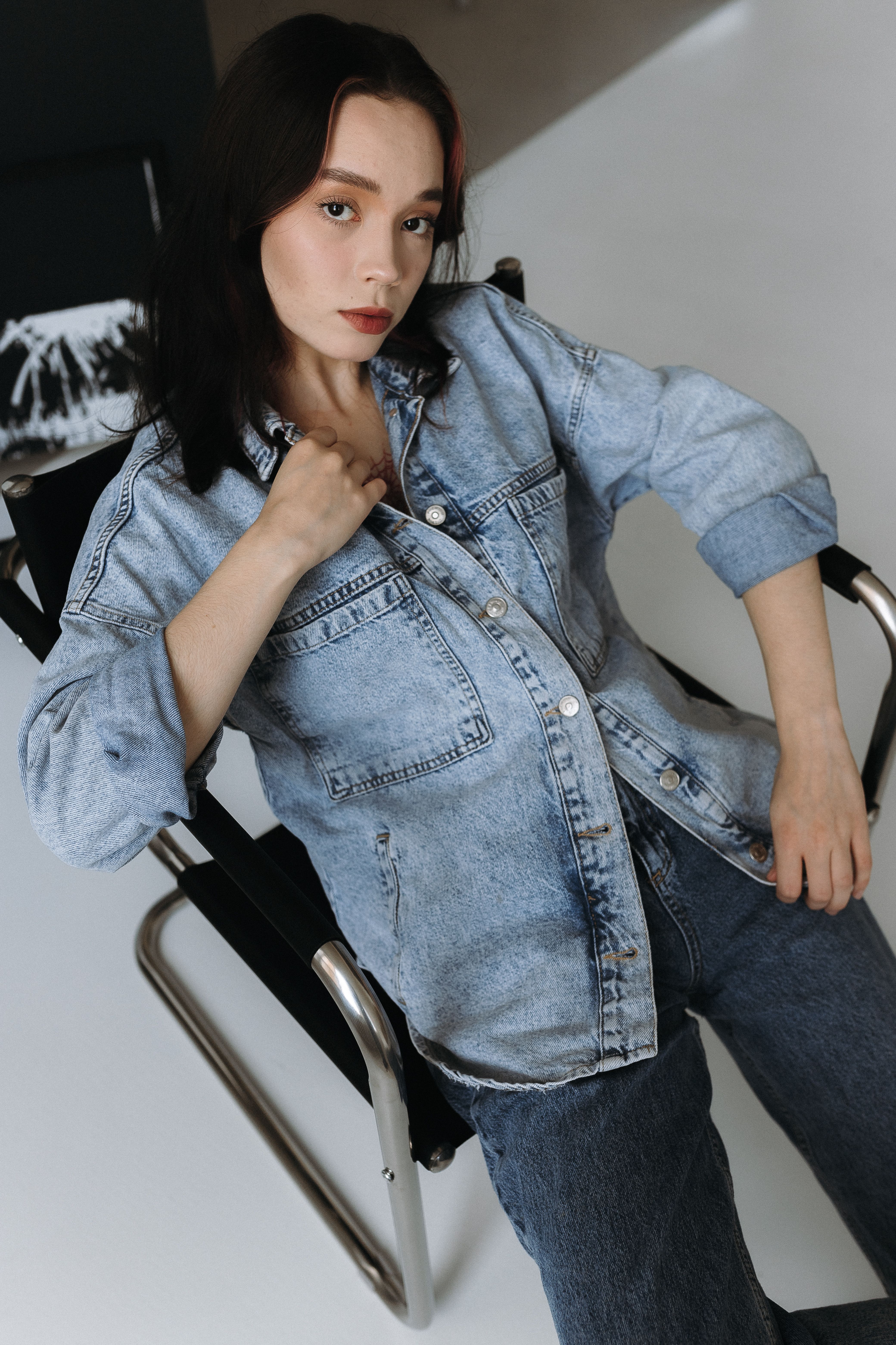 Double denim outfit with mixed washes