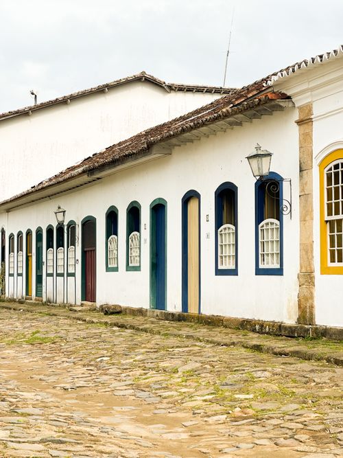 Free Colorful colonial building facade in historic Paraty, Rio de Janeiro, Brazil. Stock Photo