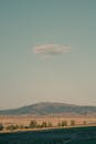 A lone cloud in the sky over a field