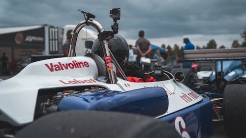 Free White and Blue F 1 Race Car Stock Photo