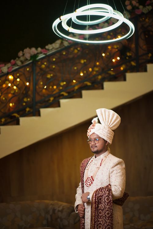 Free Portrait of a groom in traditional attire at a wedding ceremony in Chattogram, Bangladesh. Stock Photo