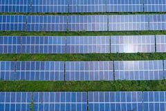 Aerial shot of a solar panel array generating renewable energy in Trenton, Georgia.