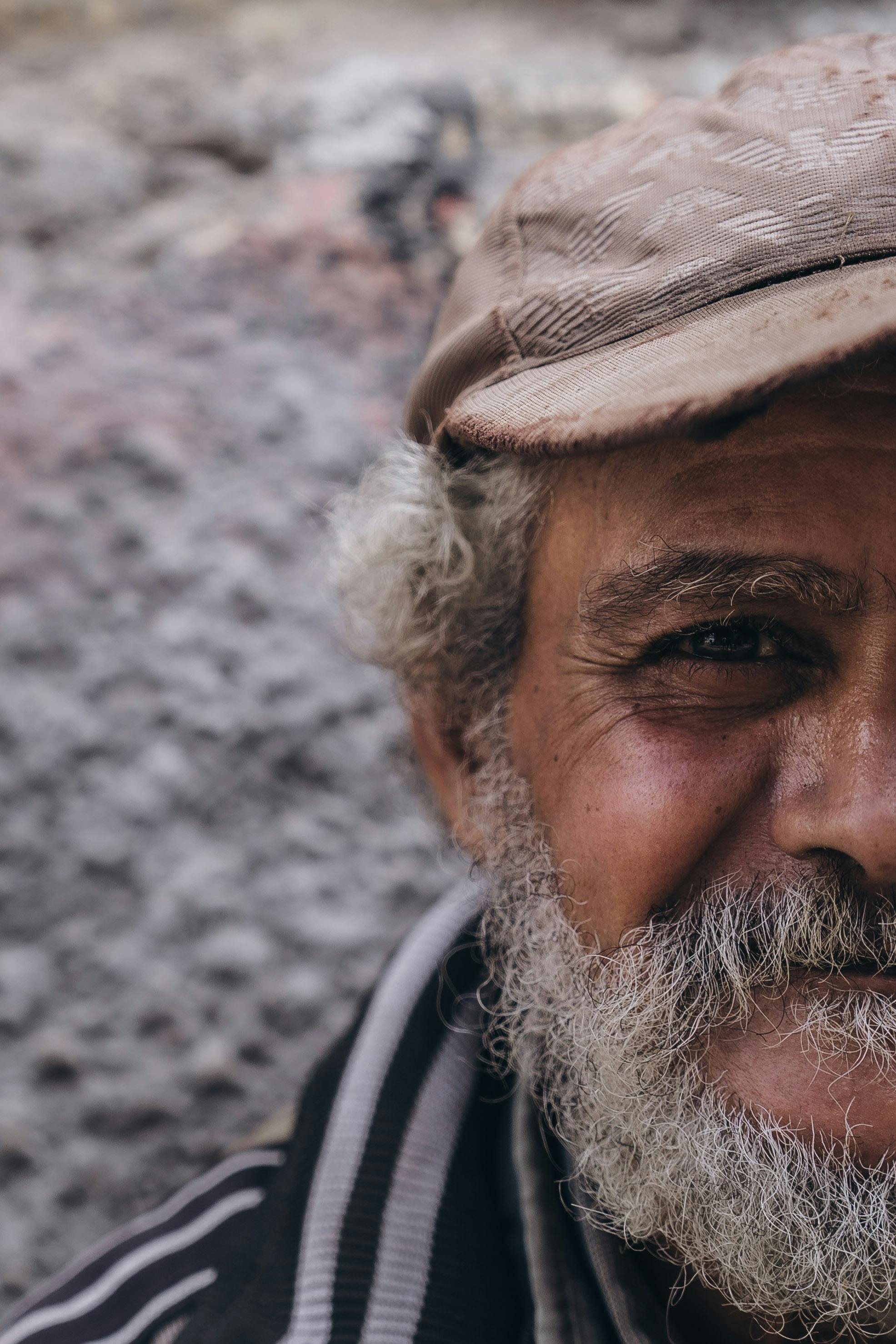 portrait for old man half face