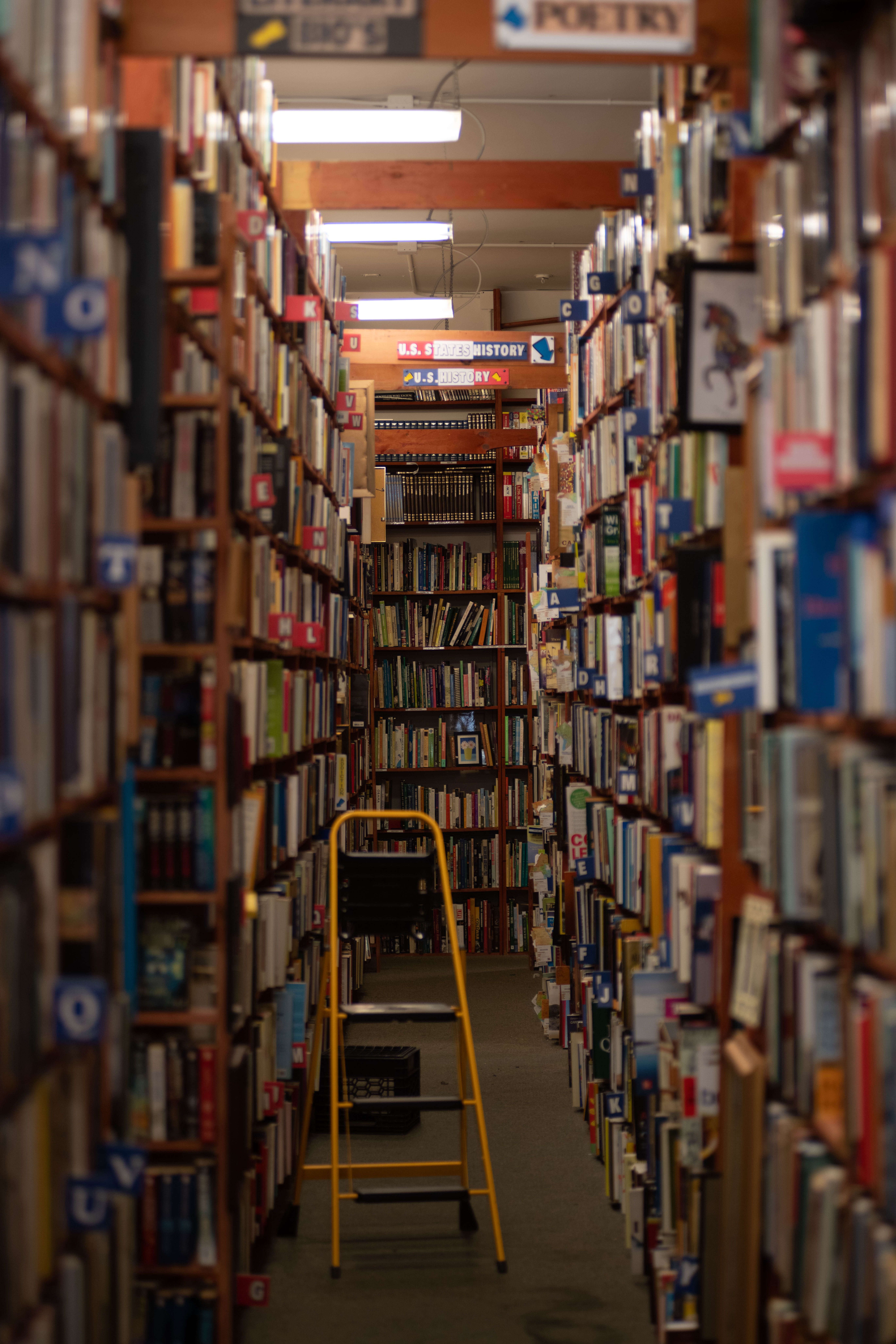 A ladder is in the middle of a book store · Free Stock Photo