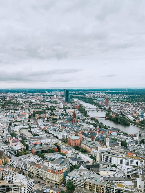 Free Discover Frankfurt's stunning urban skyline captured from above, showcasing river and architecture. Stock Photo