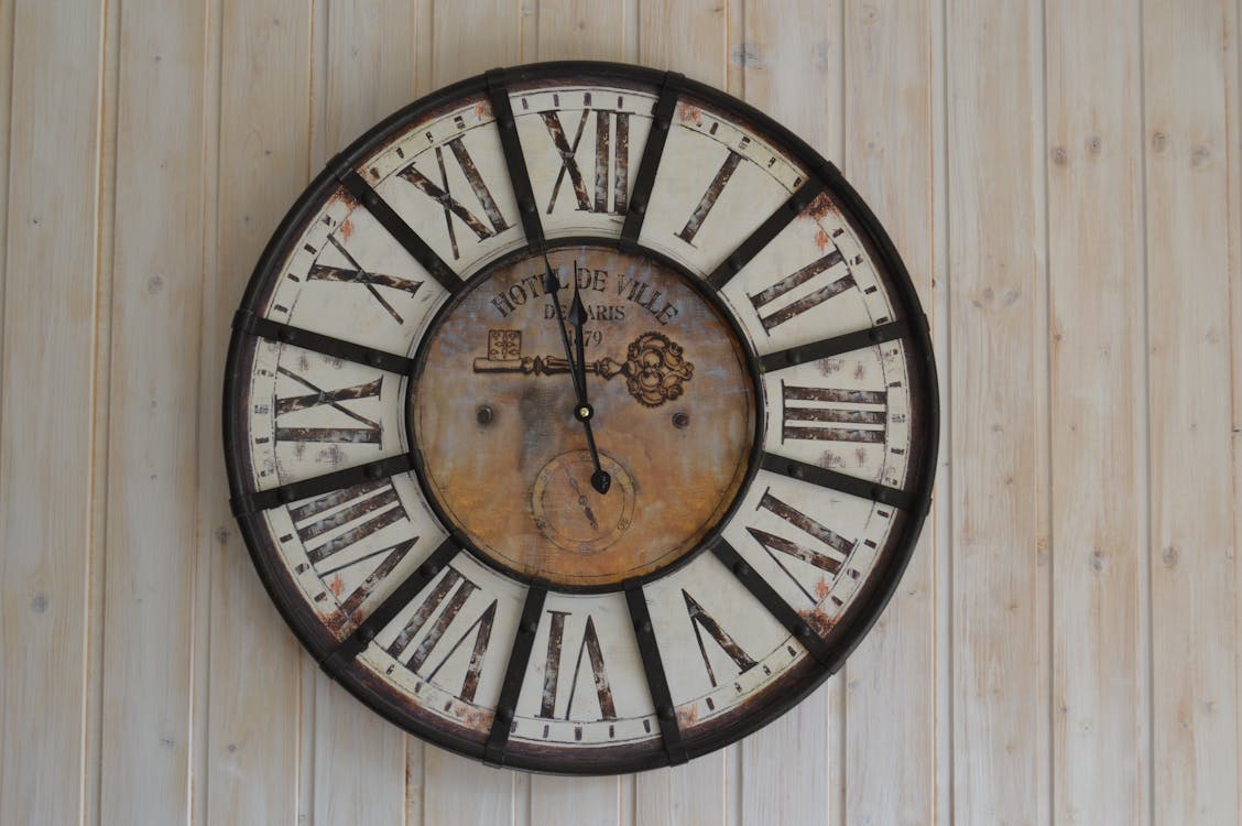 Black and White Wooden Analog Wall Clock