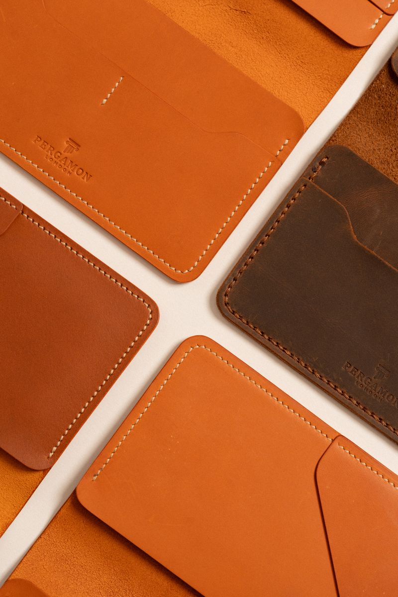 Top view of luxury leather wallets collection