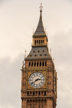 伦敦伊丽莎白塔上大本钟的特写