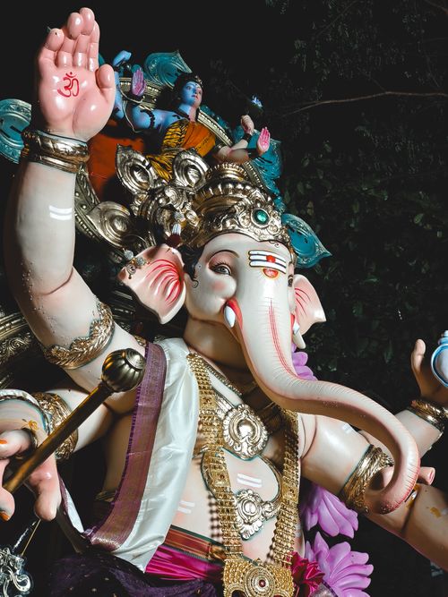 Free Stunning close-up of Lord Ganesha statue during a festive celebration in Mumbai, India. Stock Photo
