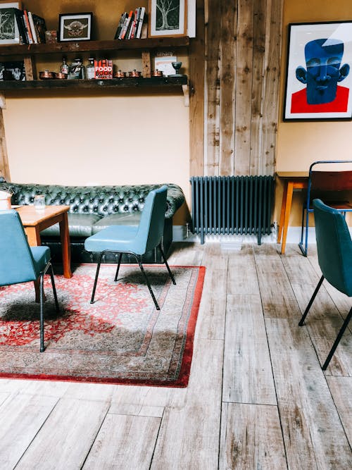 Blue Padded Sofa Set Inside Room