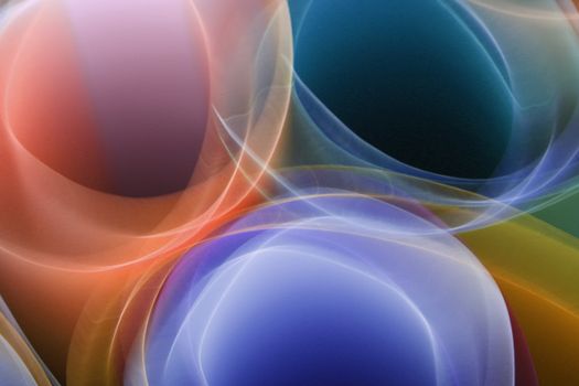 Colorful abstract bubbles with smooth curves and gradients, creating dynamic visual art.