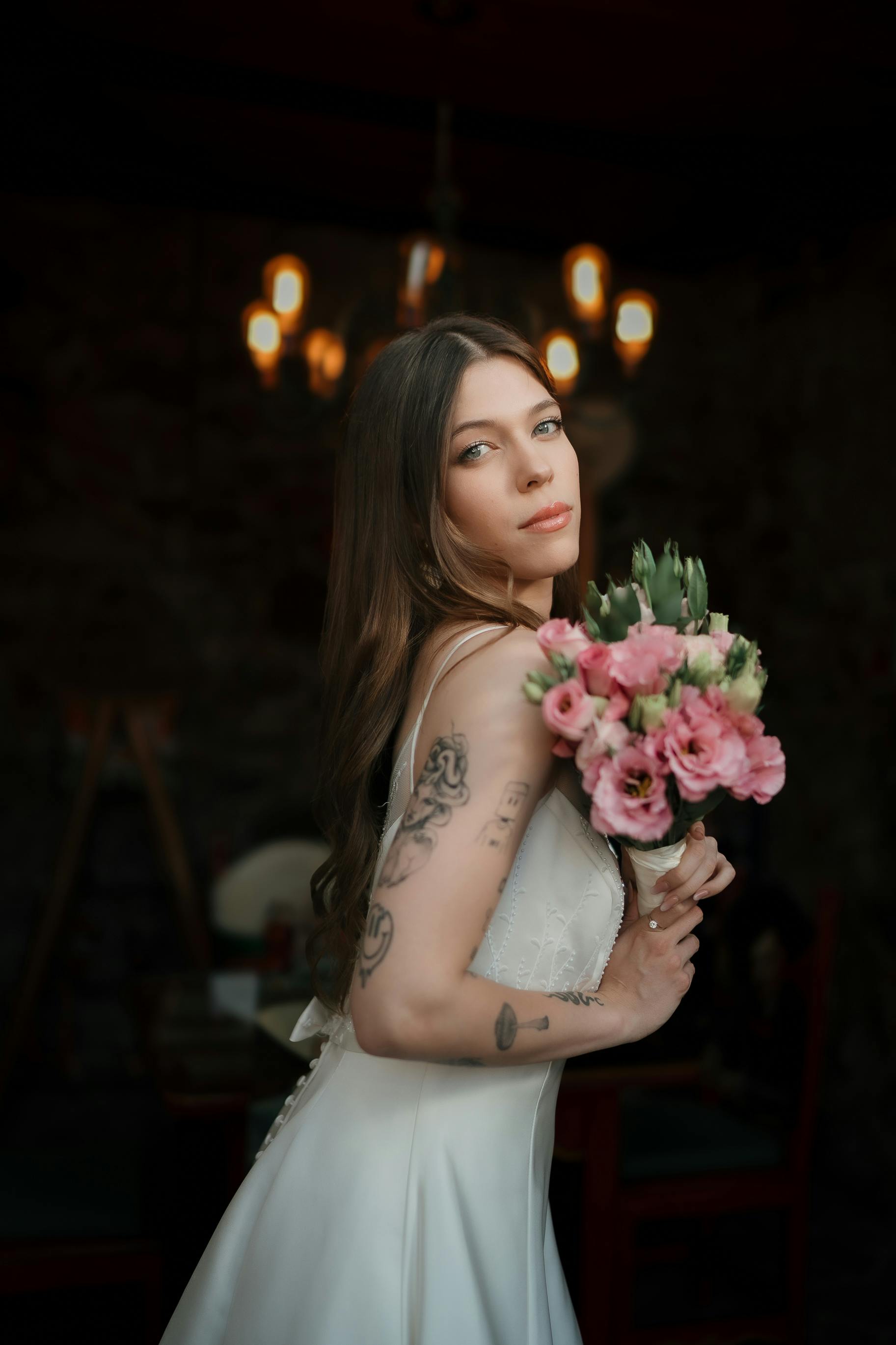 portrait of bride with tattoos