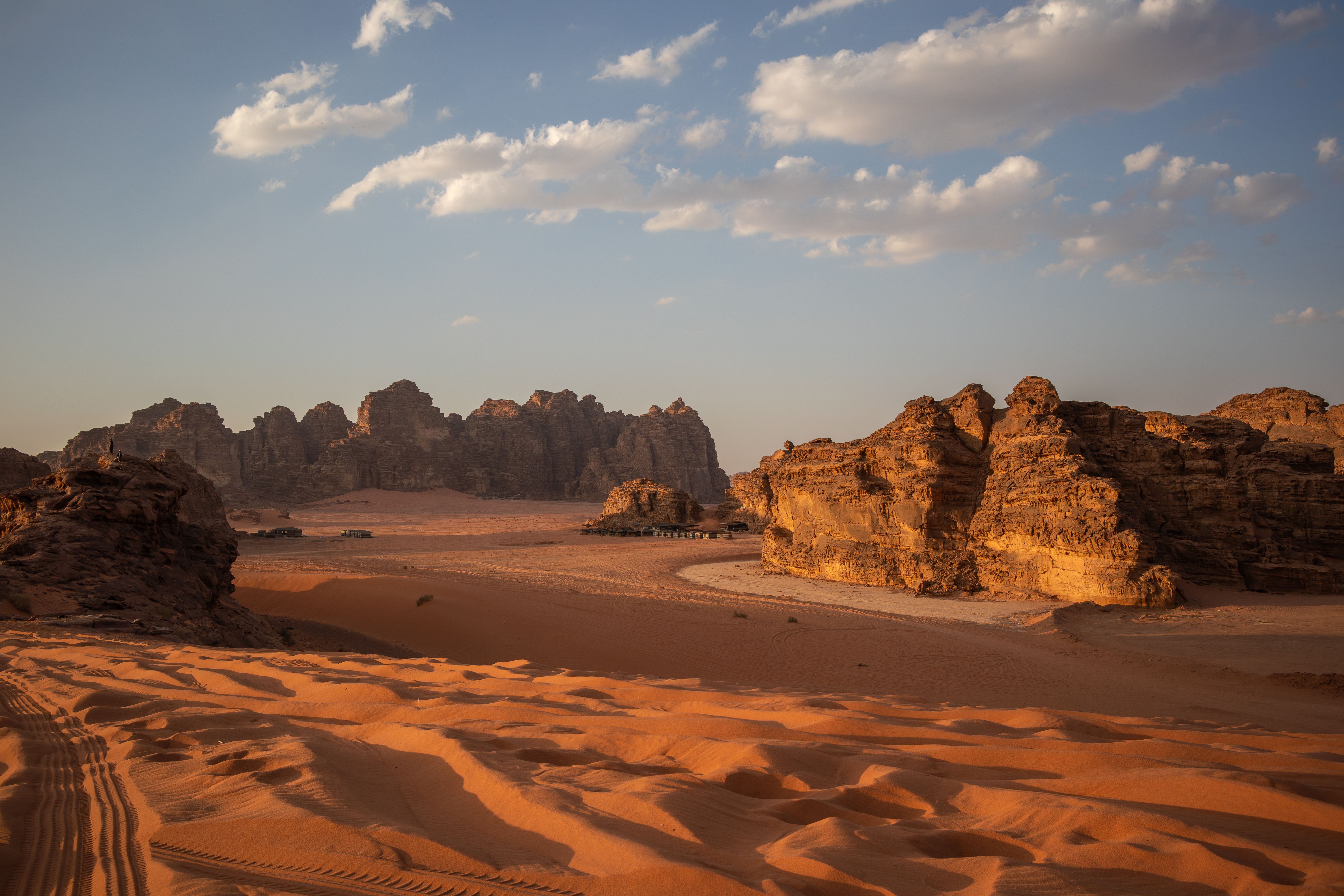 Wadi Rum desert landscape at golden hour