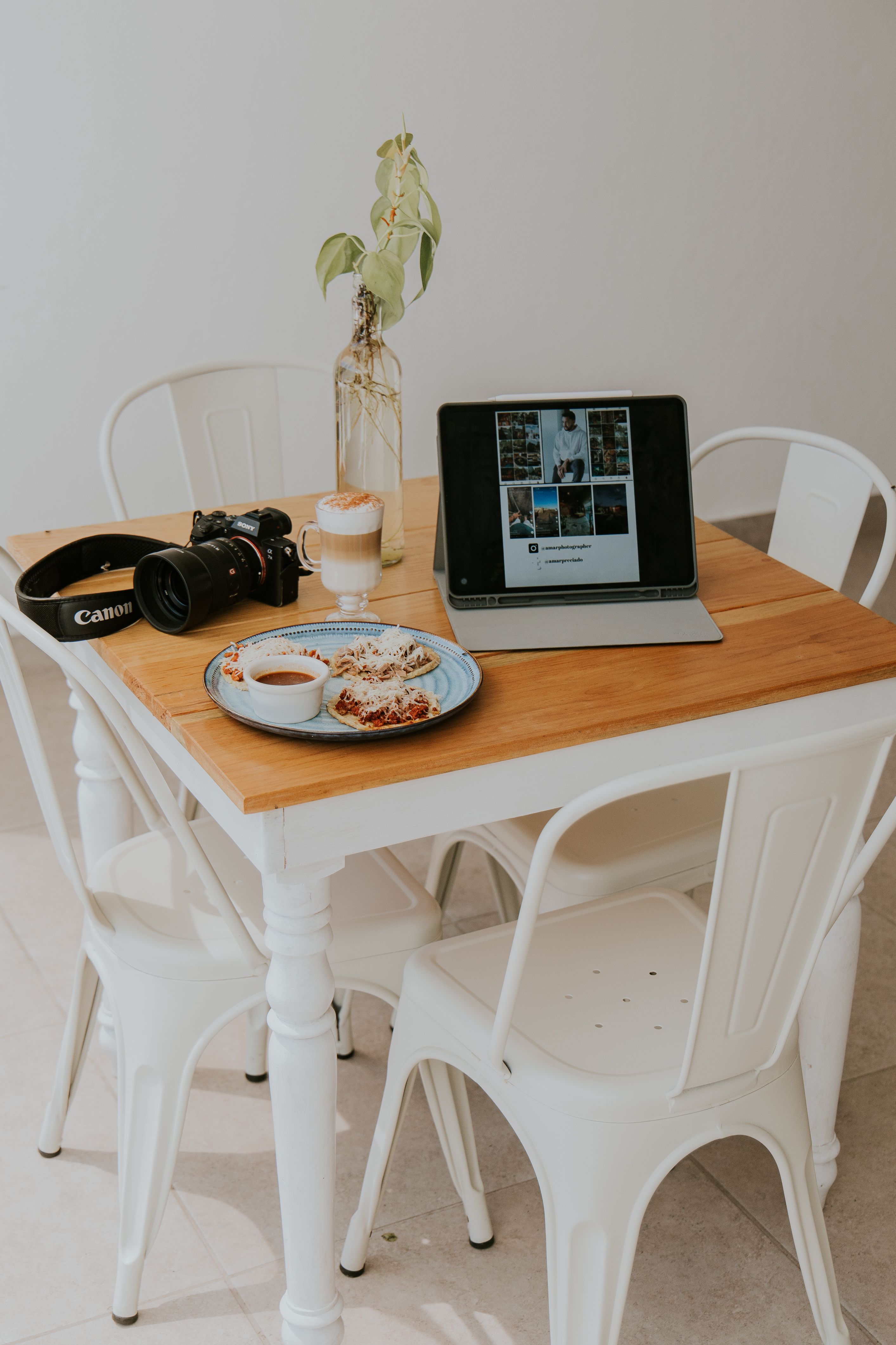 Camera, Food on Plate and Laptop on Table · Free Stock Photo