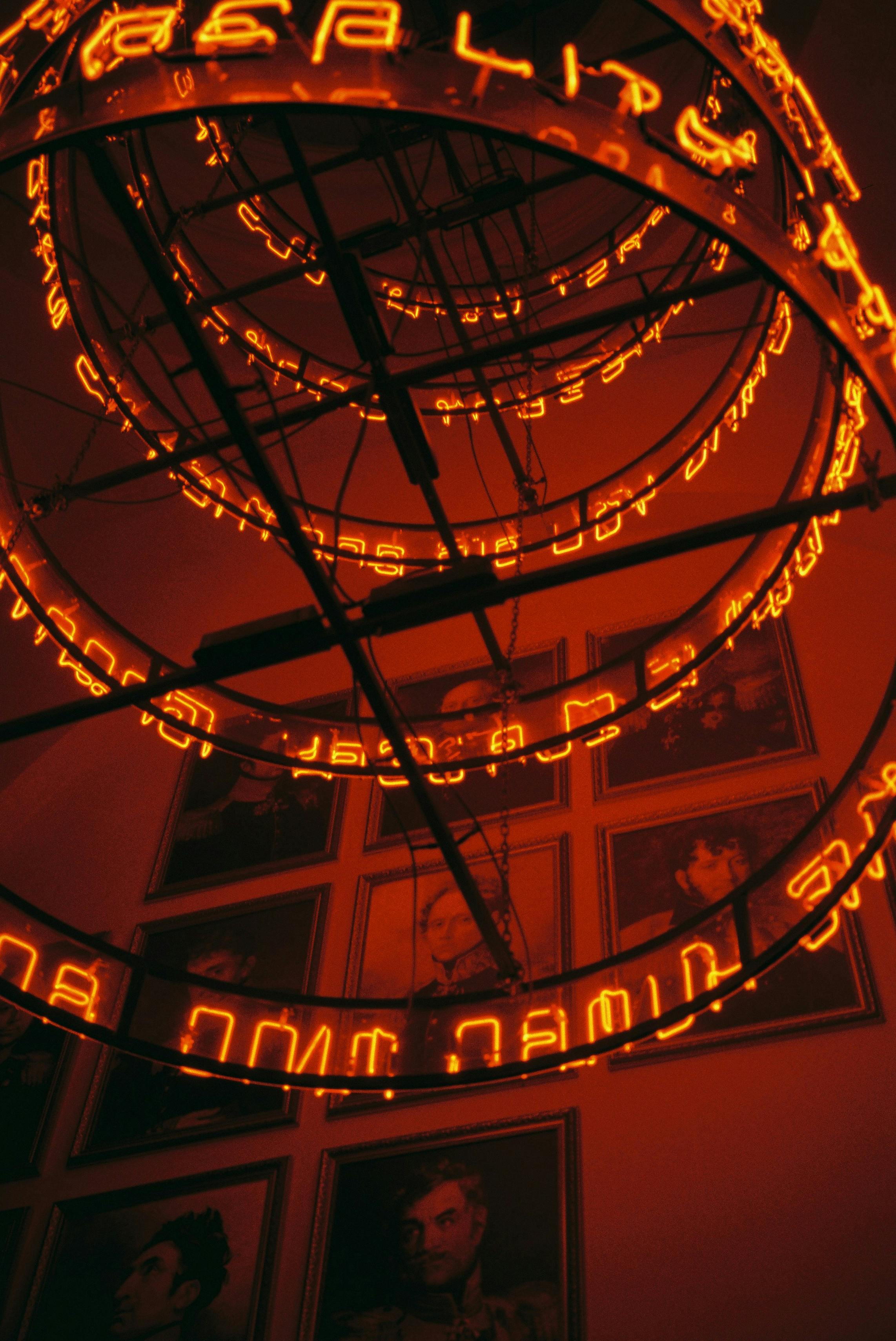 Captivating neon light art installation in a modern gallery setting, creating a vibrant atmosphere.