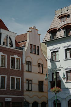 View of traditional European architecture in Komárno, Slovakia.