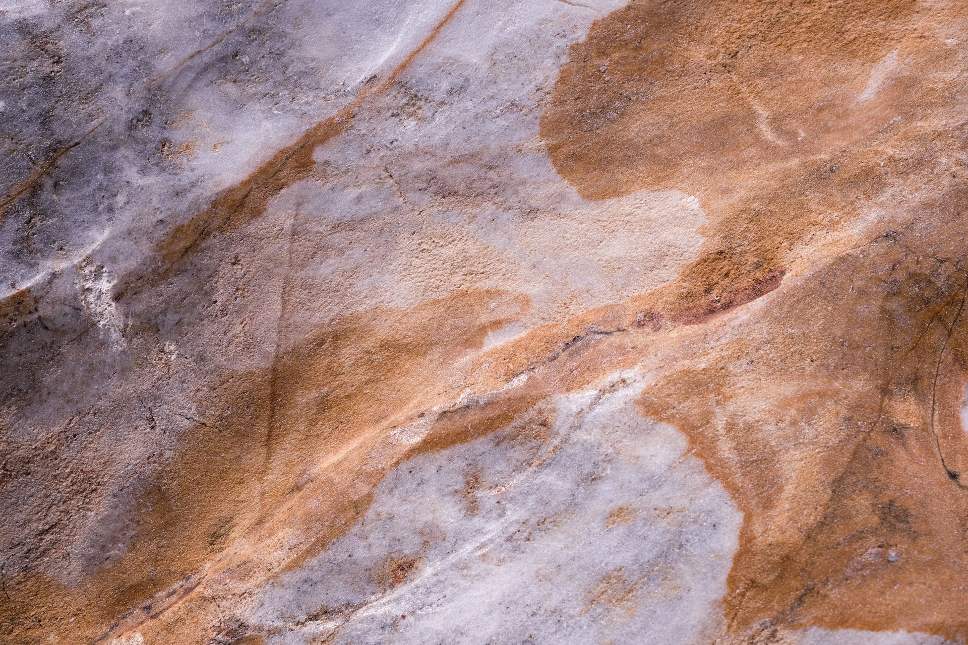 A close up of a rock with brown and white markings