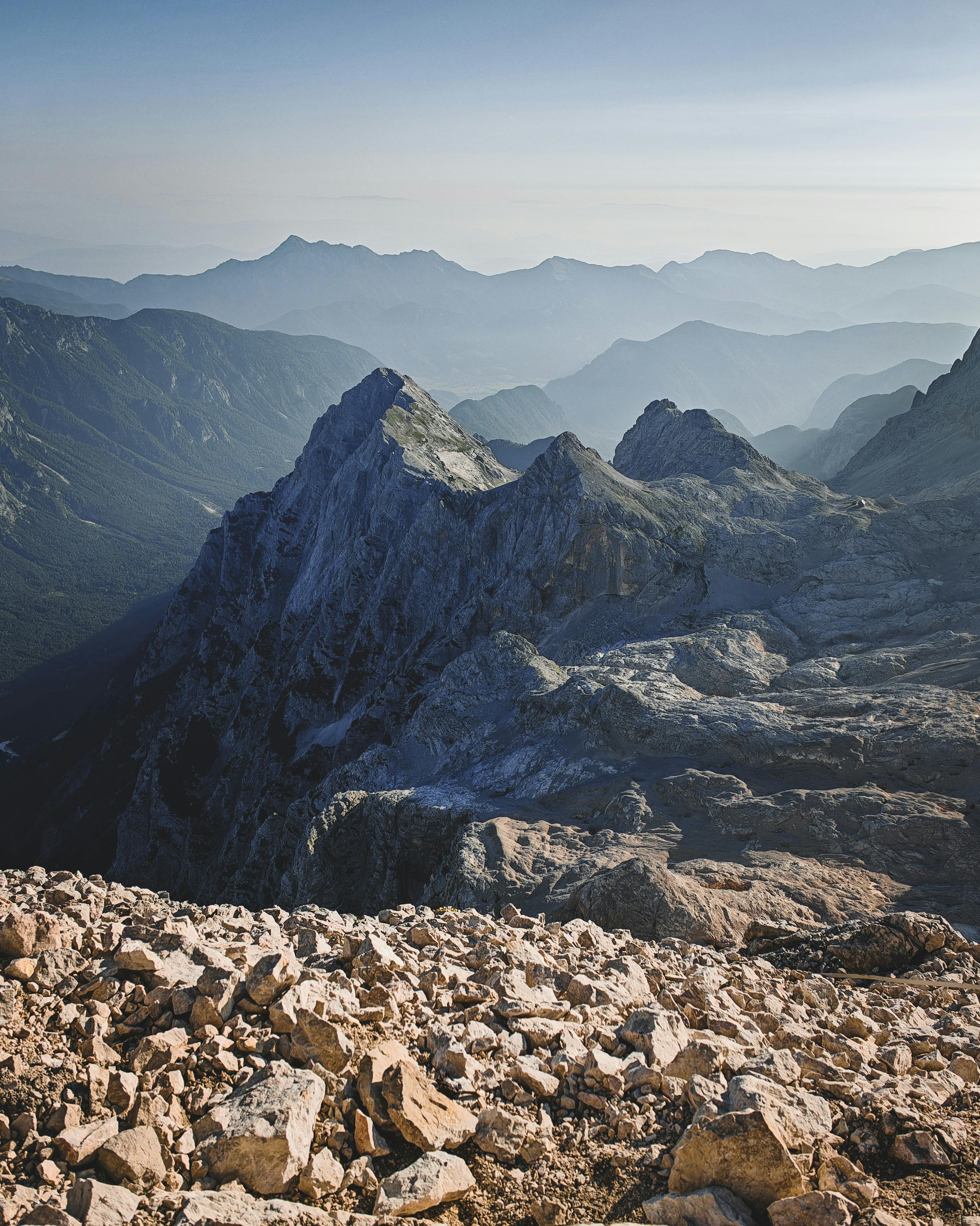 Prescription Goggle Inserts - Breathtaking view of the Julian Alps with rocky terrain and snow-capped peaks in Slovenia.