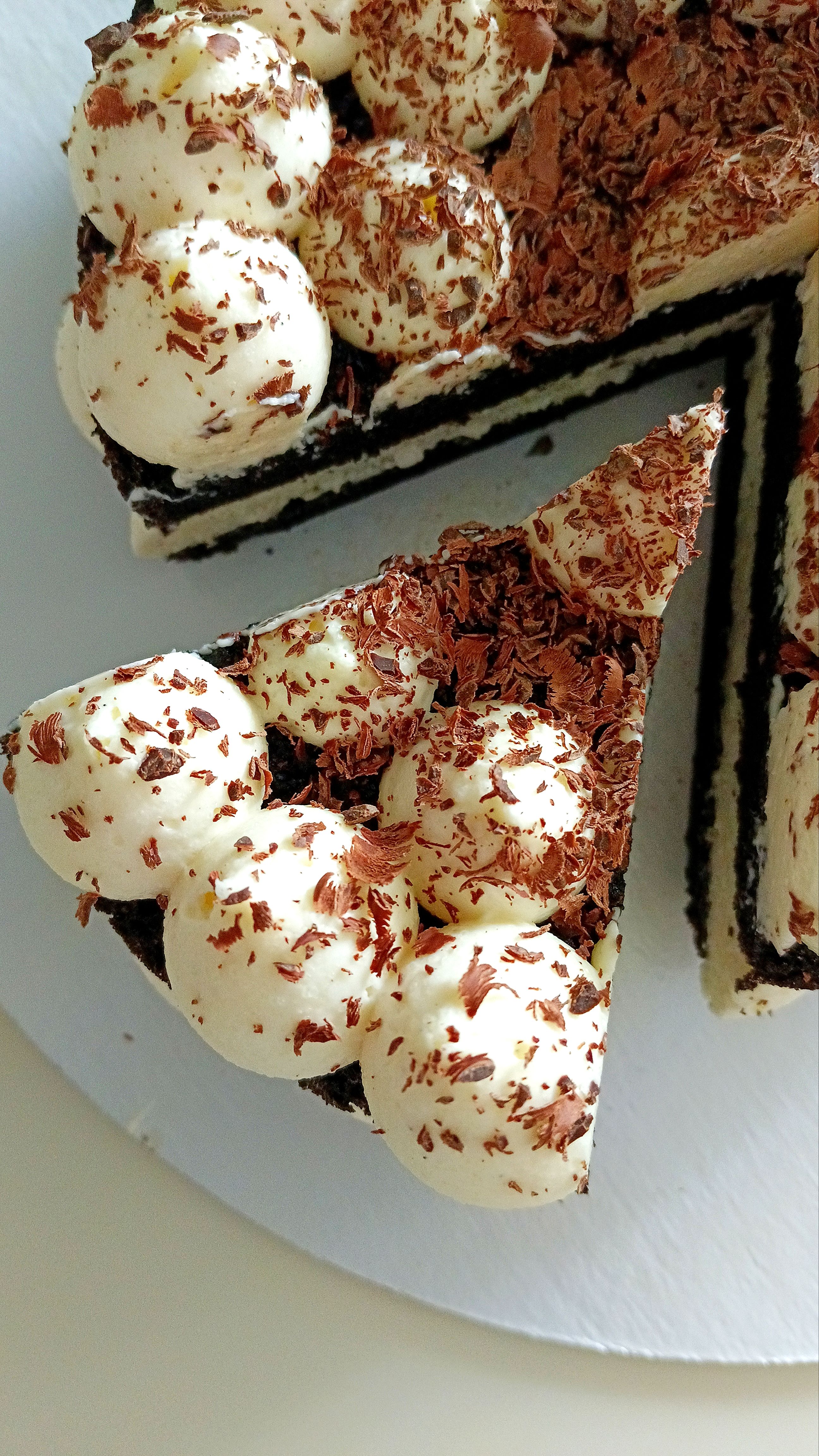 A slice of cake with chocolate and cream on top · Free Stock Photo