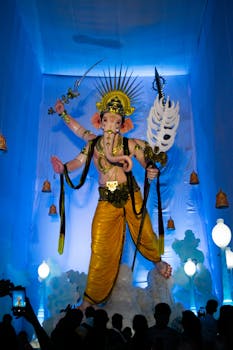 A stunning image of Lord Ganesha statue during Ganesh Chaturthi festival in Mumbai.