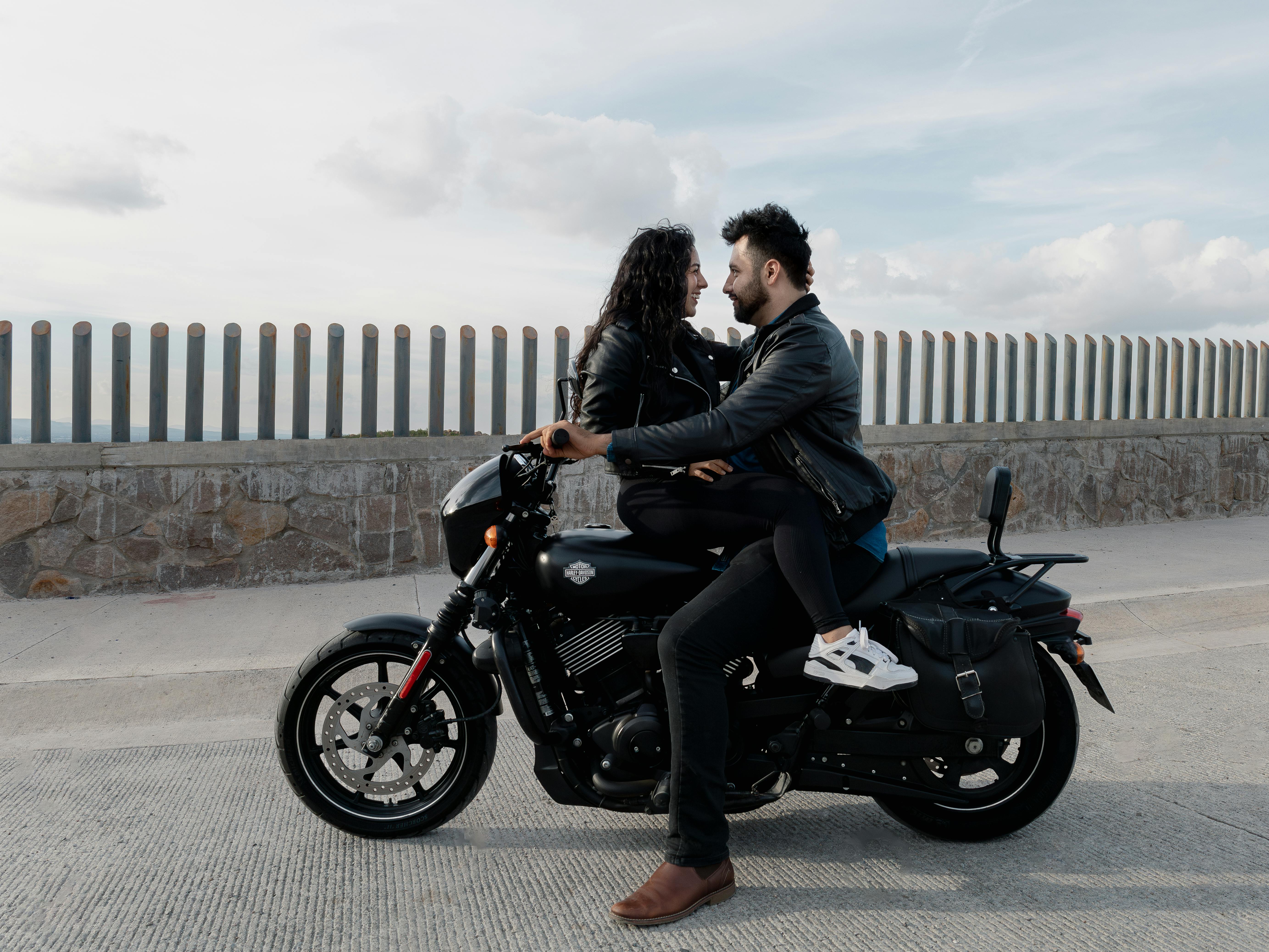 Couple enjoys a romantic moment on a motorcycle in San Luis Potosí, Mexico.
