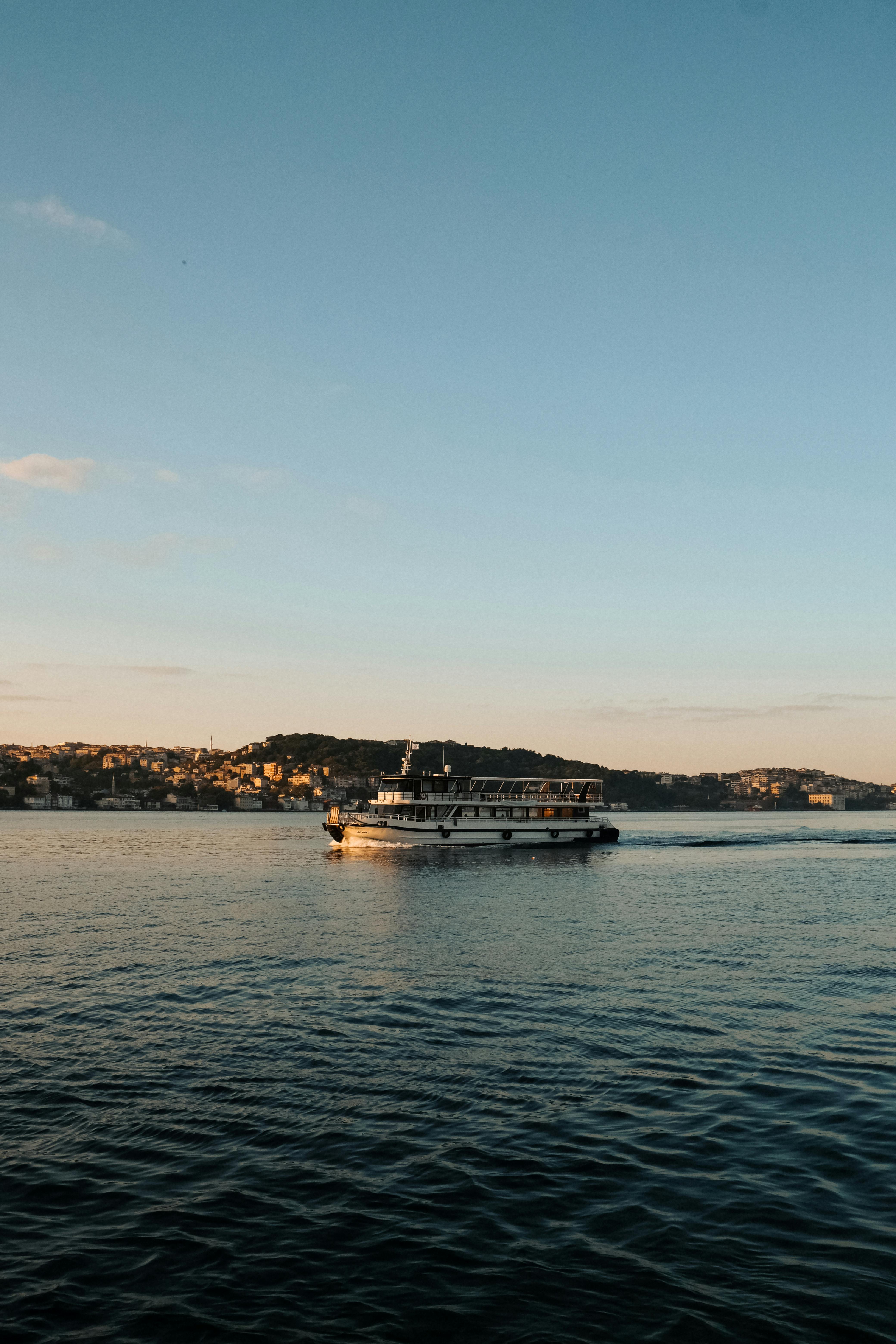 a boat is traveling across the water